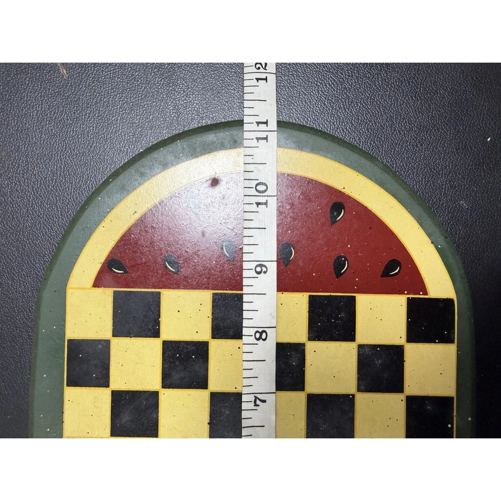 VTG Watermelon Checkerboard game wood Decor hand painted Folk Art cottage core